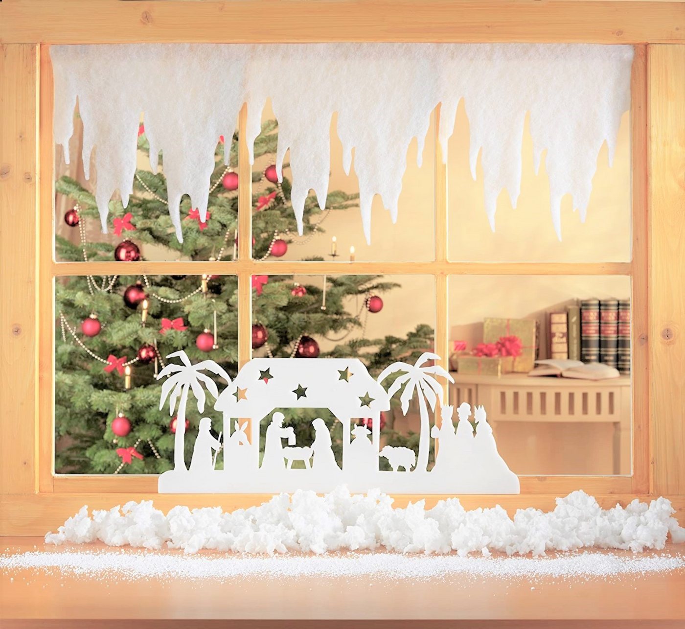 Erwin Hennecken GmbH Fensterdekoration Winterdeko Eiszapfen-Girlande. 1 Stück. 500x35cm. SCHNEEWATTE 2cm dick Bild 2