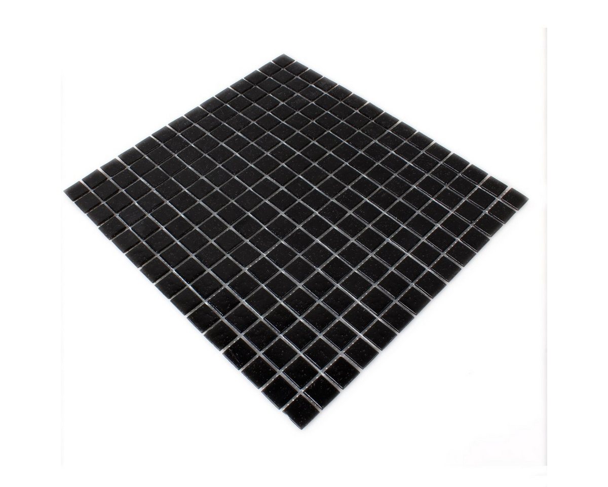Mosafil Mosaikfliesen Glasmosaik Fliesen Kimberley Schwarz Uni Glänzend, Glas 32.700x30.500, schwarz, Verlegefertig auf ein Netz geklebt - Frostsicher - Wasserfest