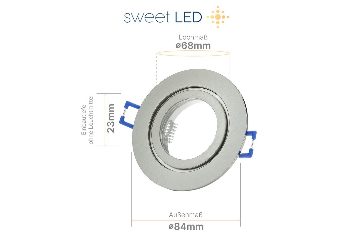 Sweet LED LED Einbaustrahler 12er Set IP44 GU10 5W 3000K Chrom Bad Spots 230V 430lm Aluminium, LED wechselbar, 3000K - Warmweiß, Deckenspots, Ø84 mm, Einbauleuchten