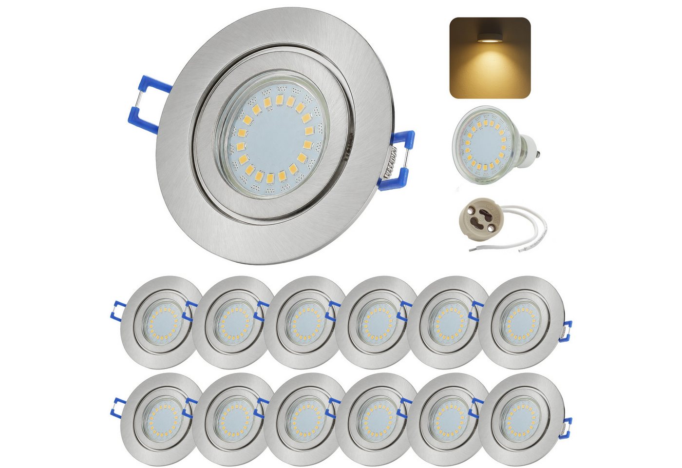 Sweet LED LED Einbaustrahler 12er Set IP44 GU10 5W 3000K Chrom Bad Spots 230V 430lm Aluminium, LED wechselbar, 3000K - Warmweiß, Deckenspots, Ø84 mm, Einbauleuchten Bild 3