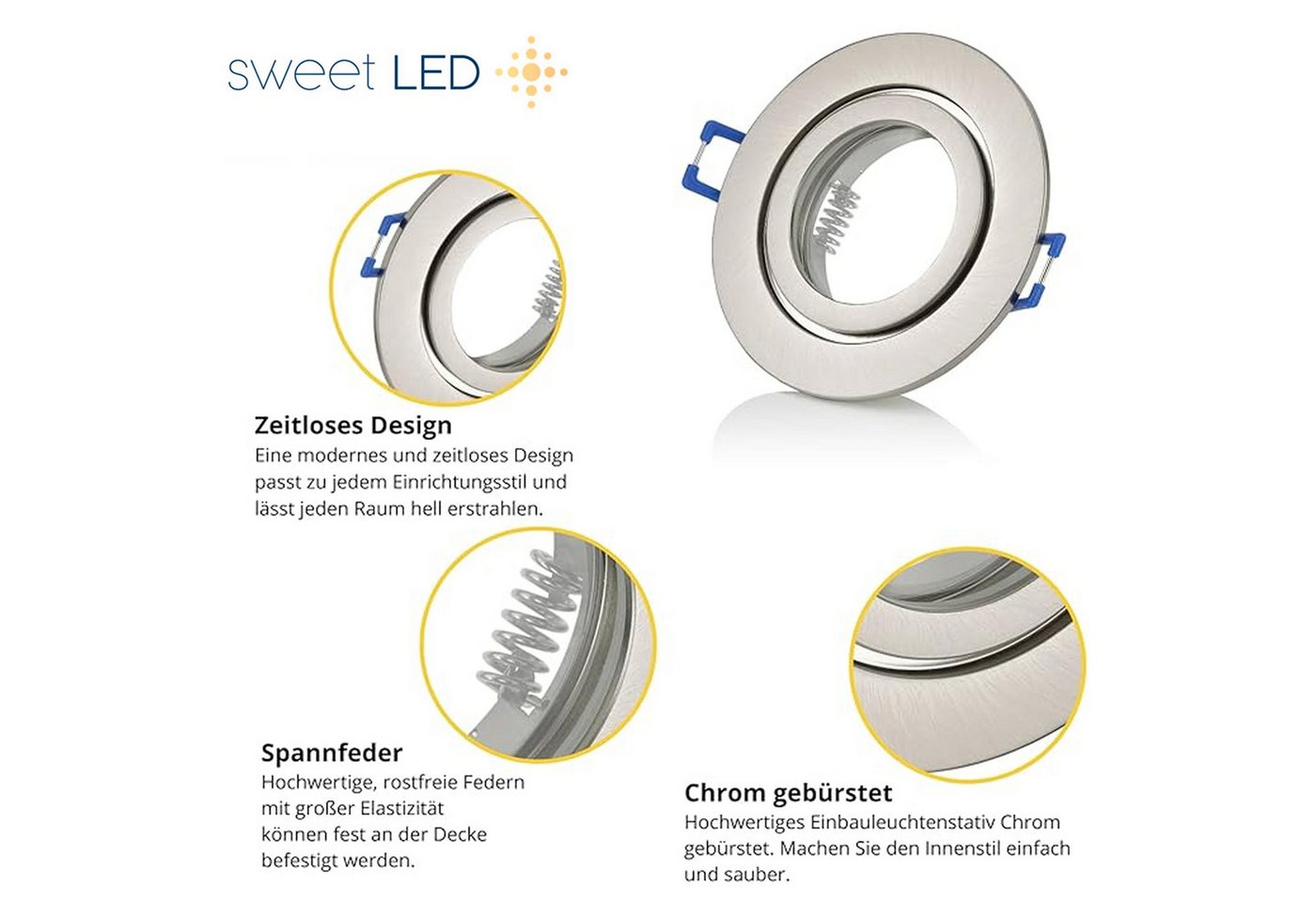 Sweet LED LED Einbaustrahler 12er Set IP44 GU10 5W 3000K Chrom Bad Spots 230V 430lm Aluminium, LED wechselbar, 3000K - Warmweiß, Deckenspots, Ø84 mm, Einbauleuchten Bild 4
