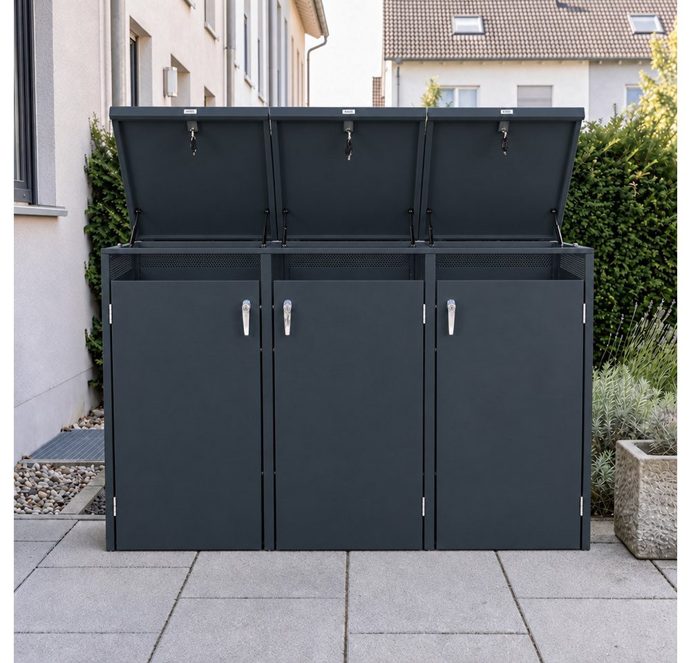 HOME DELUXE Mülltonnenbox ASORO (3er-Set), verriegelbar & Verzinktes Stahlblech