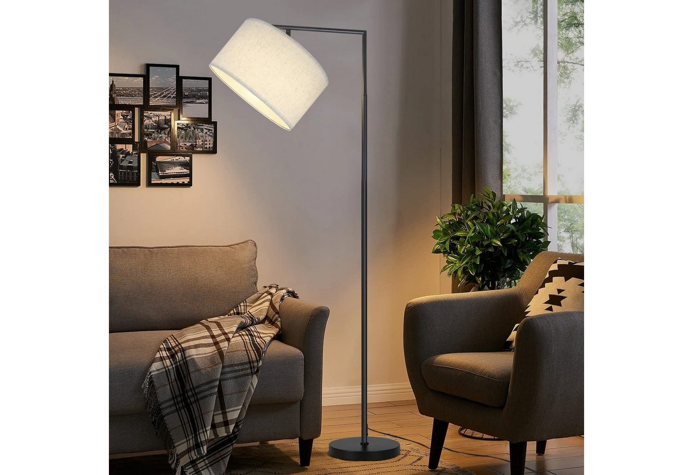 ZMH Stehlampe Wohnzimmer Stoffschirm Weiß/Schwarz E27 Schlafzimmer Flur Esszimmer, Hochwertige Material, ohne Leuchtmittel, Metall & Stoff,180° drehbar,bogenlampe,Stehleuchte für Büro Café Hotel