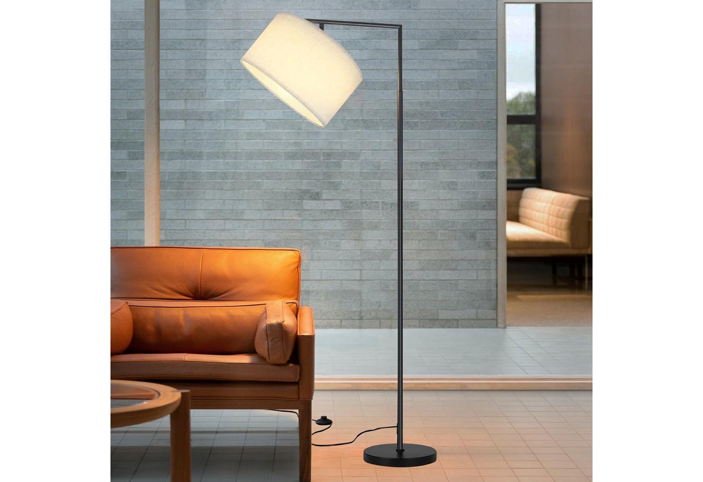 ZMH Stehlampe Wohnzimmer Stoffschirm Weiß/Schwarz E27 Schlafzimmer Flur Esszimmer, Hochwertige Material, ohne Leuchtmittel, Metall & Stoff,180° drehbar,bogenlampe,Stehleuchte für Büro Café Hotel Bild 3