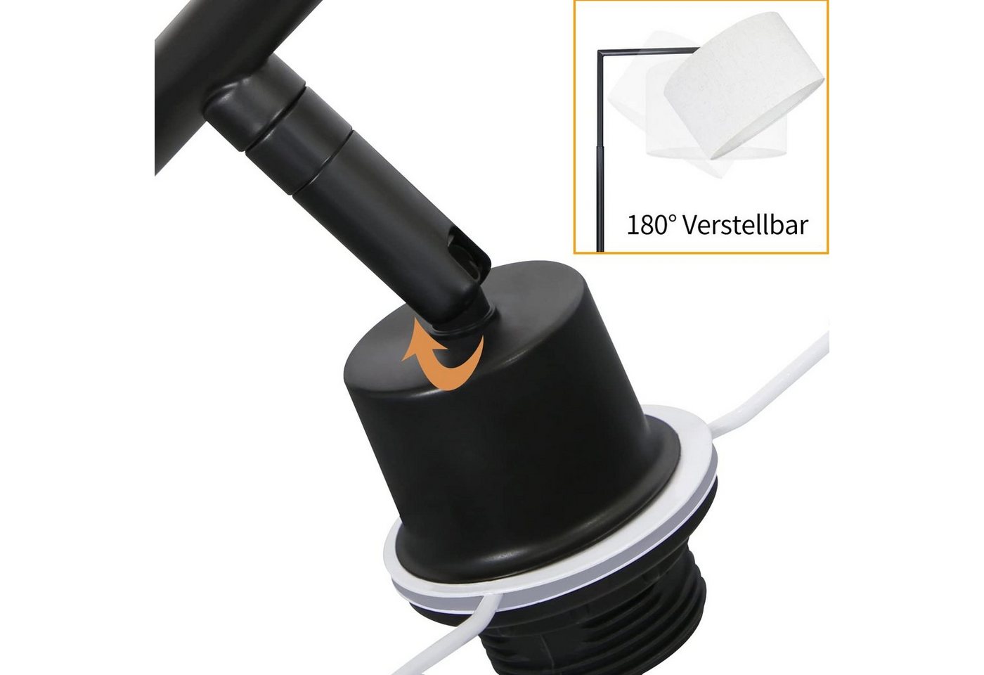 ZMH Stehlampe Wohnzimmer Stoffschirm Weiß/Schwarz E27 Schlafzimmer Flur Esszimmer, Hochwertige Material, ohne Leuchtmittel, Metall & Stoff,180° drehbar,bogenlampe,Stehleuchte für Büro Café Hotel Bild 4
