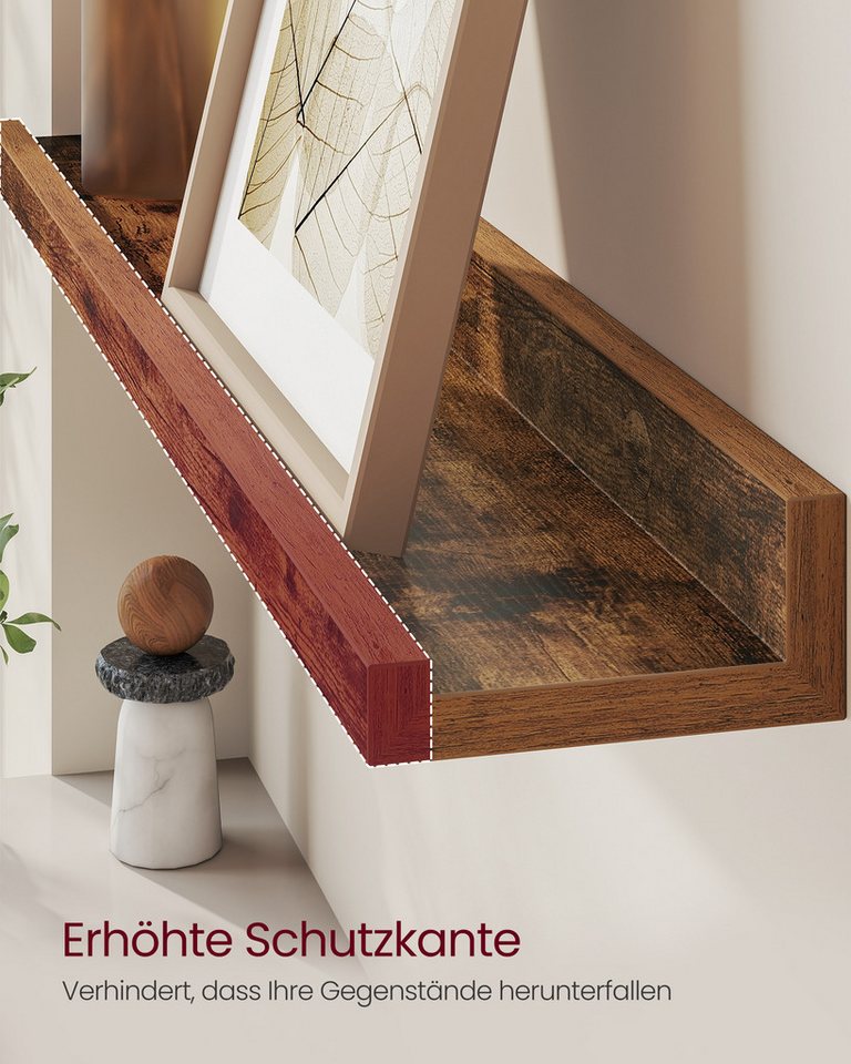 VASAGLE Wandregal Schweberegale, Gewürzgläser, für Küche, Wohnzimmer, Breite 80 cm, erhöhte Vorderkante, für Bilderrahmen, Dekoartikel