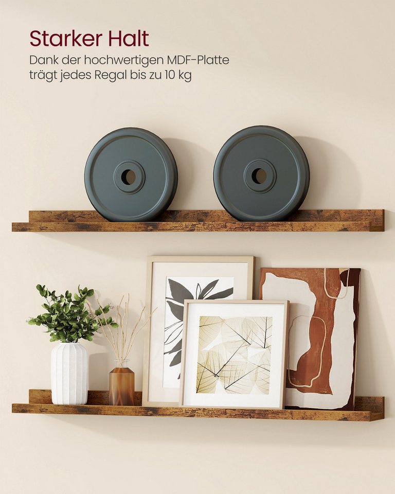 VASAGLE Wandregal Schweberegale, Gewürzgläser, für Küche, Wohnzimmer, Breite 80 cm, erhöhte Vorderkante, für Bilderrahmen, Dekoartikel Bild 2