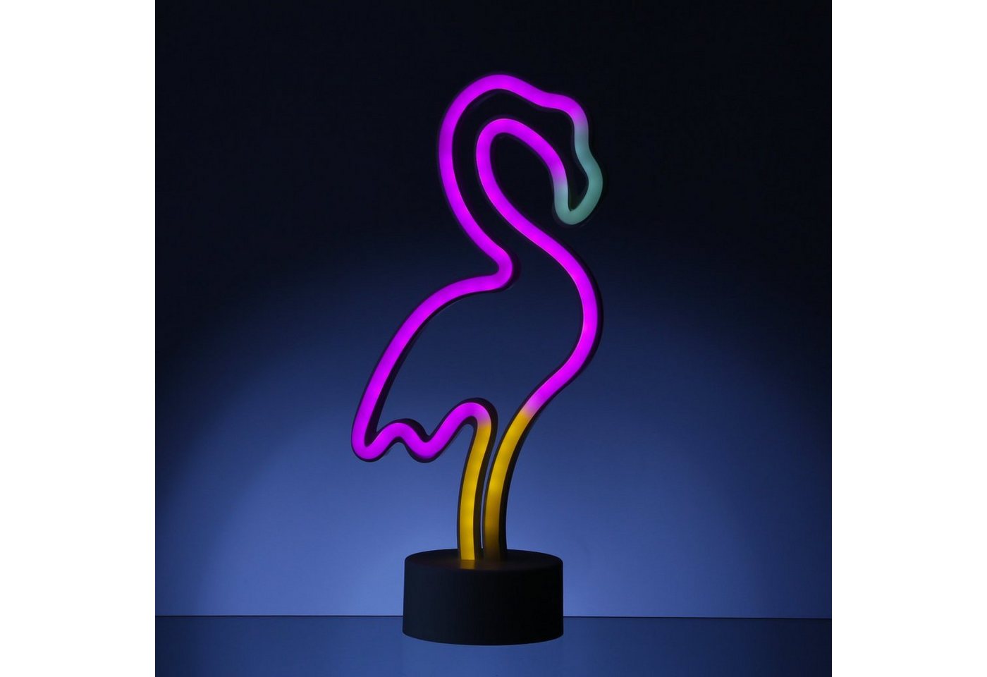 SATISFIRE LED Dekolicht LED NEON Figur FLAMINGO Neonlicht Schild Leuchtfigur Batterie 30cm, LED Classic, pink
