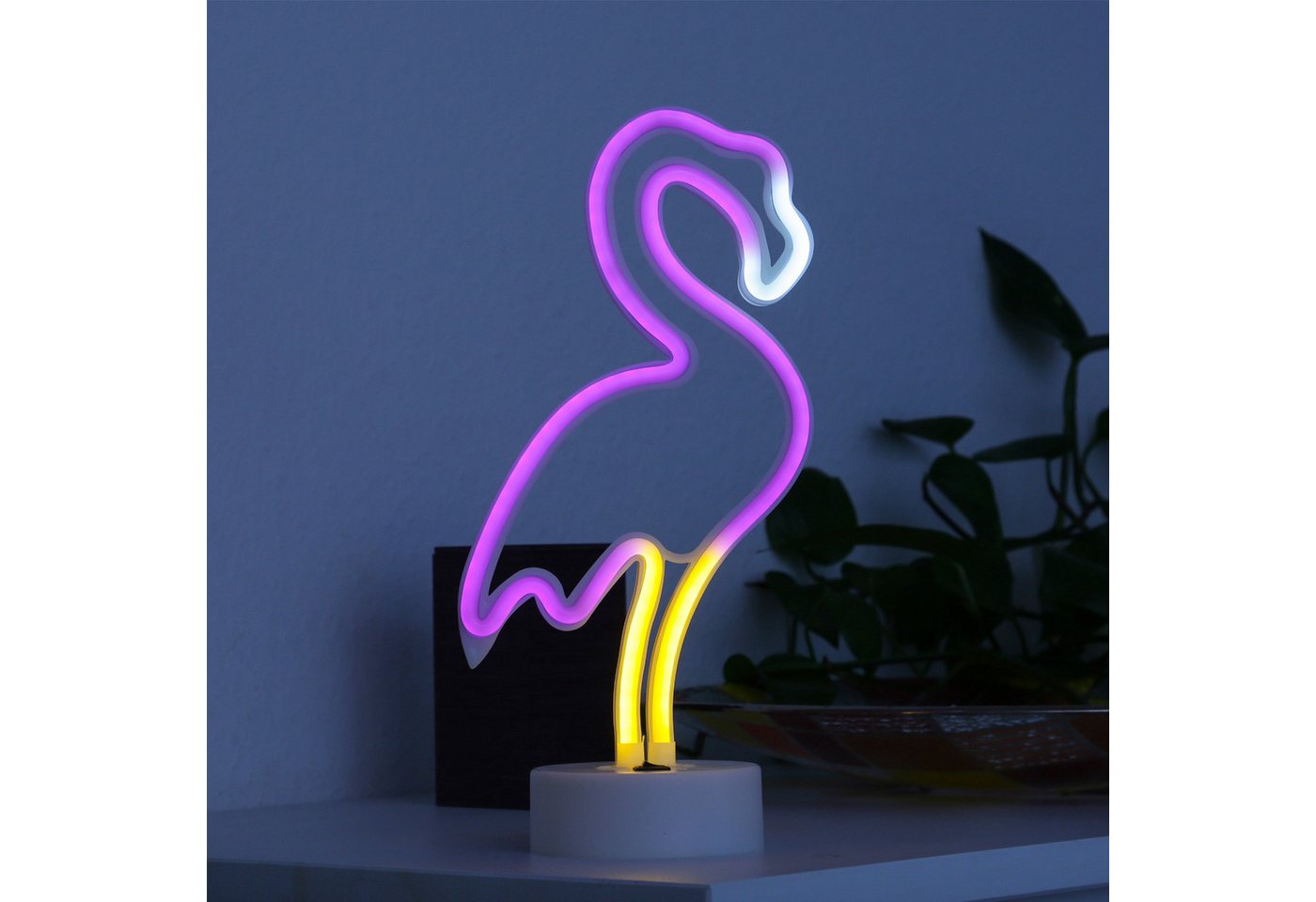 SATISFIRE LED Dekolicht LED NEON Figur FLAMINGO Neonlicht Schild Leuchtfigur Batterie 30cm, LED Classic, pink Bild 3