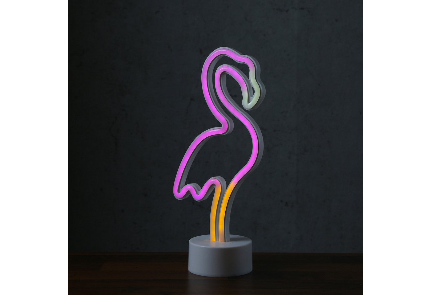 SATISFIRE LED Dekolicht LED NEON Figur FLAMINGO Neonlicht Schild Leuchtfigur Batterie 30cm, LED Classic, pink Bild 5