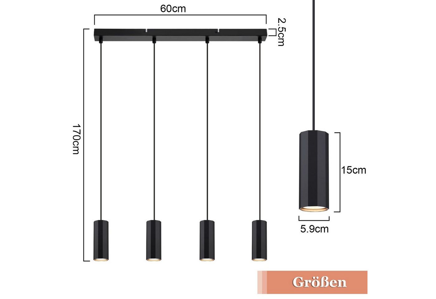 Nettlife Pendelleuchte 1/3/4flammig Schwarz Hängelampe GU10 Esstisch Wohnzimmer Retro, ohne Leuchtmittel, für Esszimmer Küche Flur Wohnzimmer Schlafzimmer