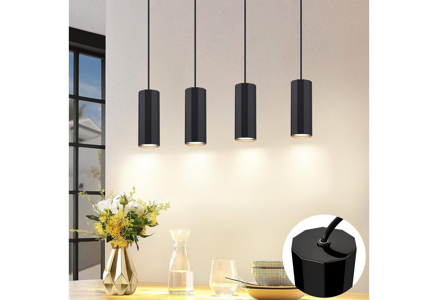Nettlife Pendelleuchte 1/3/4flammig Schwarz Hängelampe GU10 Esstisch Wohnzimmer Retro, ohne Leuchtmittel, für Esszimmer Küche Flur Wohnzimmer Schlafzimmer Bild 3