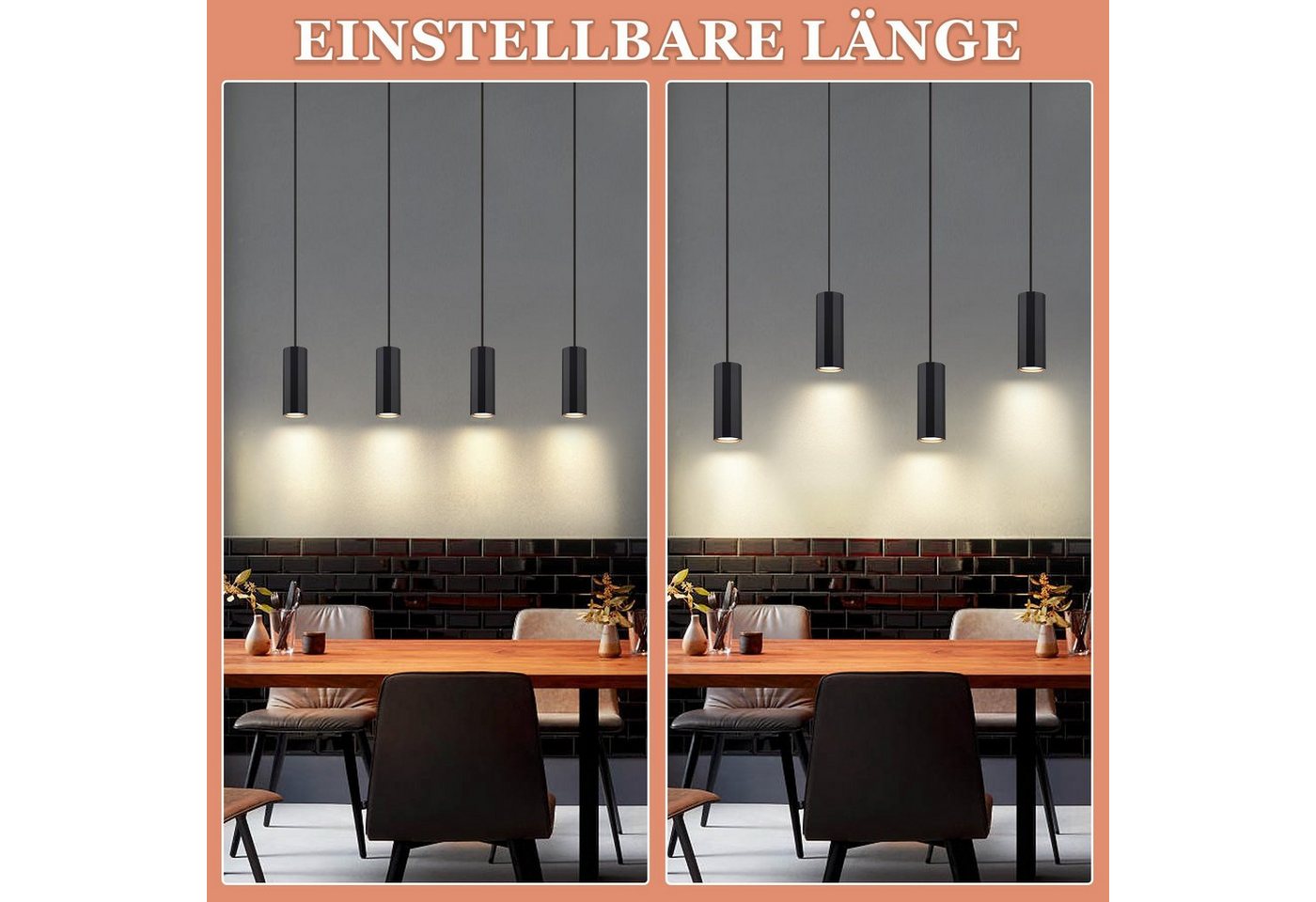 Nettlife Pendelleuchte 1/3/4flammig Schwarz Hängelampe GU10 Esstisch Wohnzimmer Retro, ohne Leuchtmittel, für Esszimmer Küche Flur Wohnzimmer Schlafzimmer Bild 5