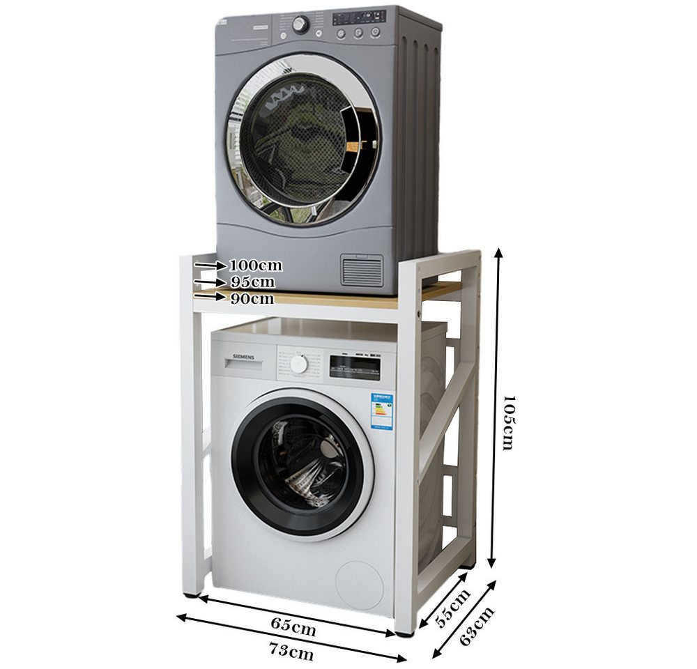 TUWENA Regal Regal über Waschmaschine, Höhenverstellbarer Lagerregal über Trockner, Tragfähigkeit 250 kg,für Waschmaschine und Trockner, 73 * 63 * 105cm