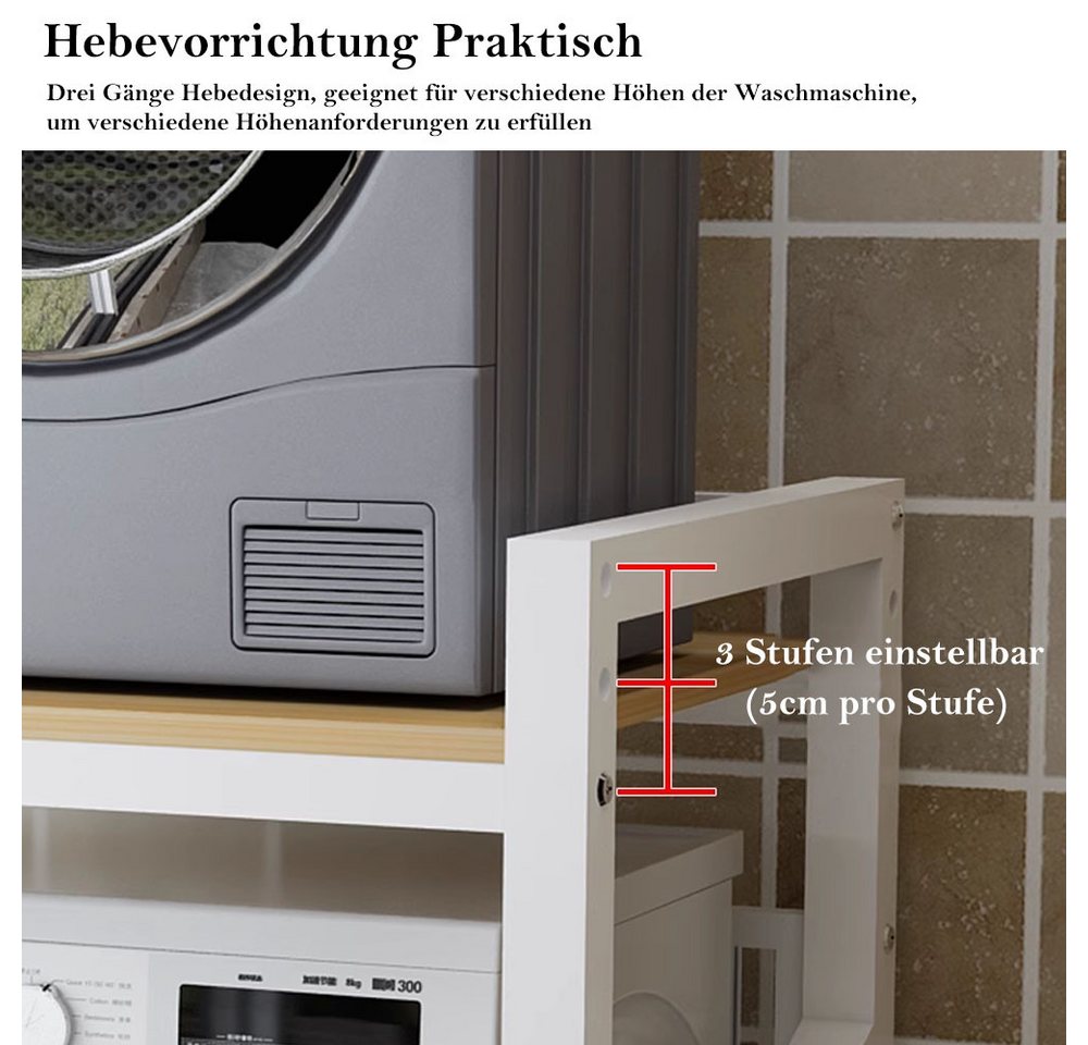 TUWENA Regal Regal über Waschmaschine, Höhenverstellbarer Lagerregal über Trockner, Tragfähigkeit 250 kg,für Waschmaschine und Trockner, 73 * 63 * 105cm Bild 5