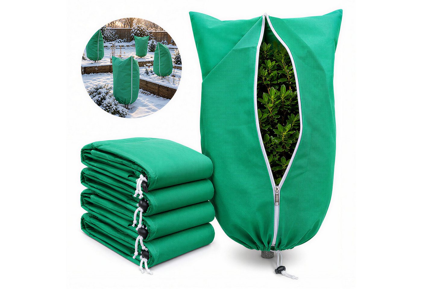 BlingBin Winterschutzhaube 5 Stück Pflanzenschutznetz mit Reißverschluss Zugband Vogelgartennetz (5er Set, 5-St., 120cm*180cm, Vlies 75 g/m², Atmungsaktiv), Winterschutz Kübelpflanzensack Schutzhülle Bild 2
