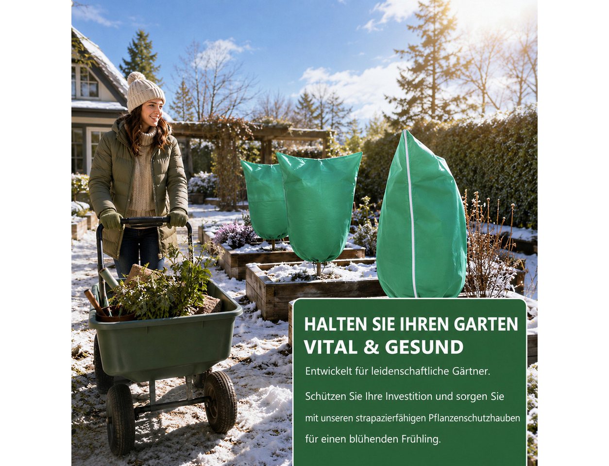 BlingBin Winterschutzhaube 5 Stück Pflanzenschutznetz mit Reißverschluss Zugband Vogelgartennetz (5er Set, 5-St., 120cm*180cm, Vlies 75 g/m², Atmungsaktiv), Winterschutz Kübelpflanzensack Schutzhülle Bild 3