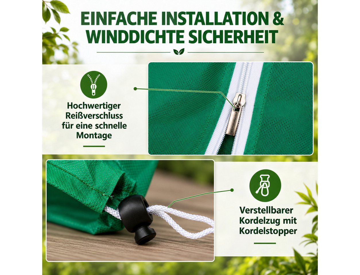 BlingBin Winterschutzhaube 5 Stück Pflanzenschutznetz mit Reißverschluss Zugband Vogelgartennetz (5er Set, 5-St., 120cm*180cm, Vlies 75 g/m², Atmungsaktiv), Winterschutz Kübelpflanzensack Schutzhülle Bild 5