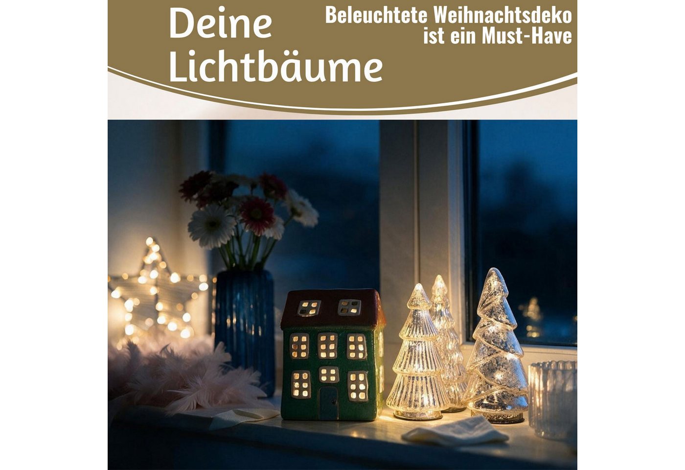LS-LebenStil Lichterkette 3 Glas Tannenbaum 8 LED 15cm Silber Set Weihnachtsbaum Beleuchtet Time, 8-flammig, Xmas Dekolicht Fensterdekoration Weihnachtsbeleuchtung Weihnachtsdeko