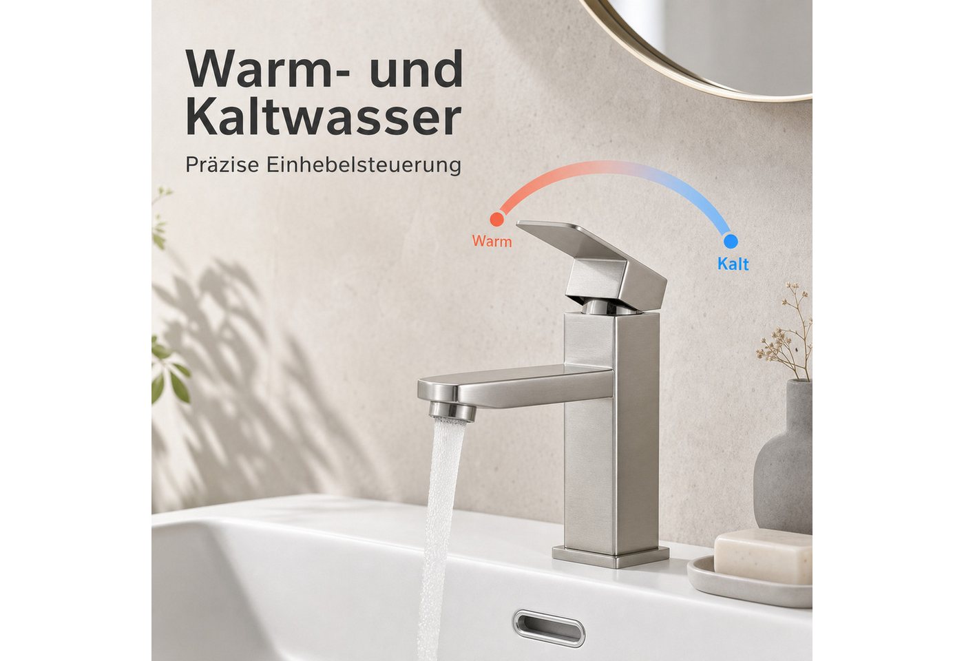Ledklang Waschtischarmatur Silber, Hochdruck-Armatur aus Edelstahl,17.3CM Hochdruck-Armatur aus Edelstahl für Waschbecken & Bad