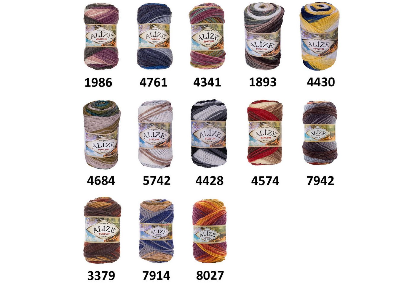 Alize 500g Strickgarn ALIZE BURCUM Batik Wolle Winter Handstrickgarn Effektgarn, 1050 m (Paket, 5-St), 1895 weiß-rosa-fuchsi-bordeaux