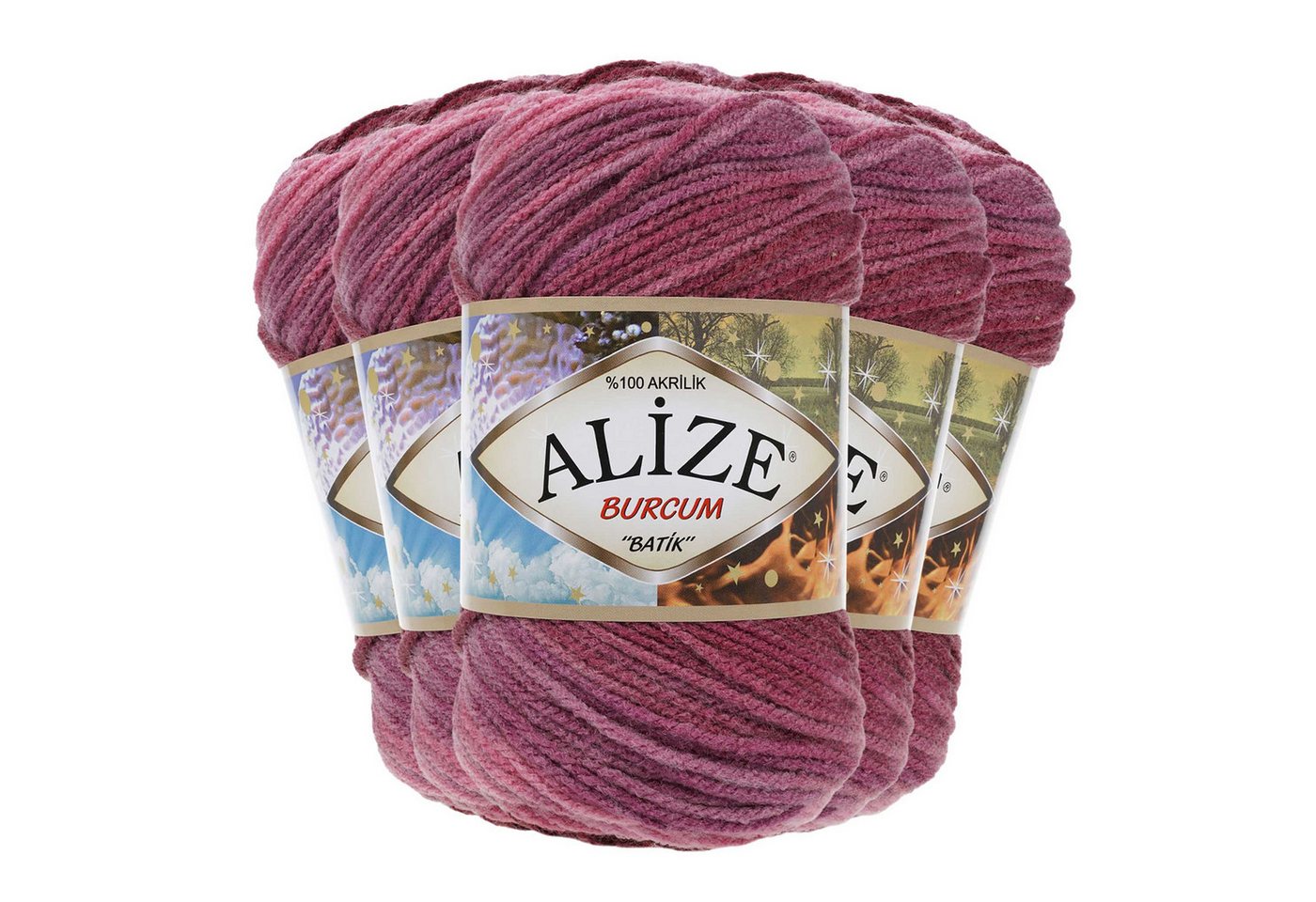 Alize 500g Strickgarn ALIZE BURCUM Batik Wolle Winter Handstrickgarn Effektgarn, 1050 m (Paket, 5-St), 1895 weiß-rosa-fuchsi-bordeaux Bild 3