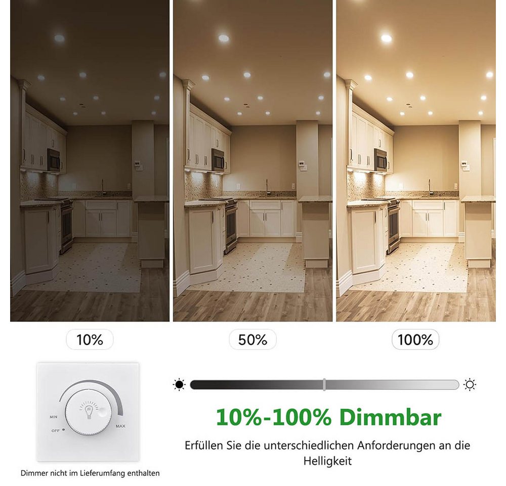 MUPOO LED Einbaustrahler 6er Pack Ultraflach 90mm Einbauleuchte,3 Farbtemperatur 3000K-6500K, 7W, LED fest integriert Bild 5