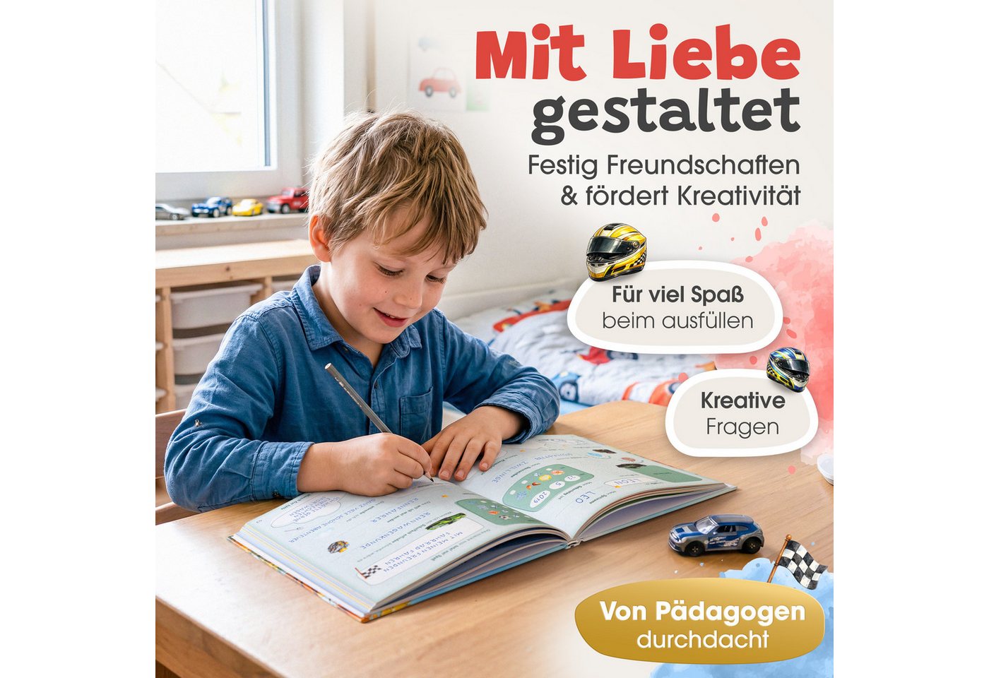 Eulentaler Freundebuch Schule Jungen Autos, Monstertrucks & Fußball, von Pädagogen gestaltet, Goldprägung, Platz für 30 Freunde Bild 4