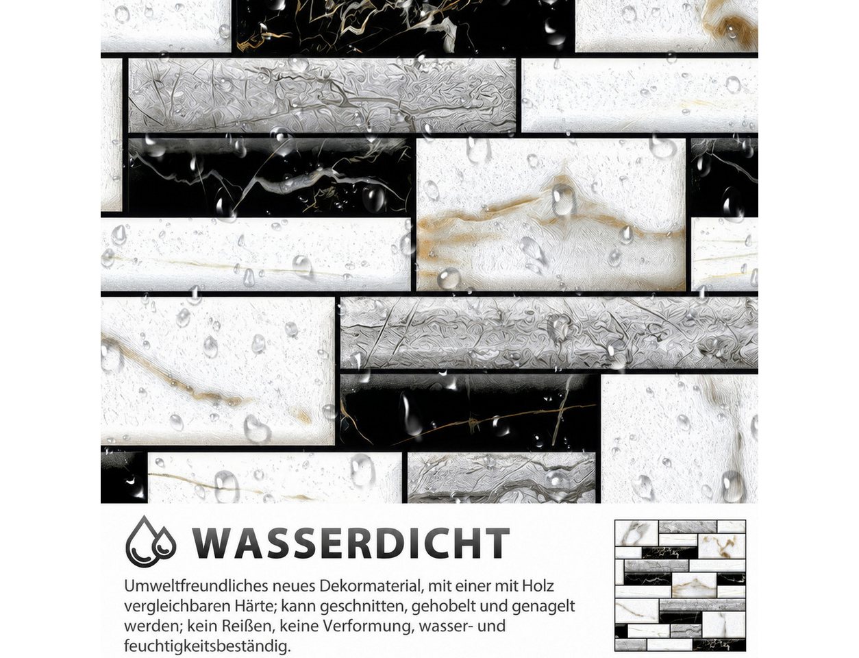 BlingBin 3D Wandpaneel 10 Stück Selbstklebend Tapete Wandaufkleber Steinoptik, 0,09 qm, (10er Set, 10-tlg., 30*30cm) wasserfest, einfache Selbstmontage für Badezimmer Schlafzimmer Küche Bild 4