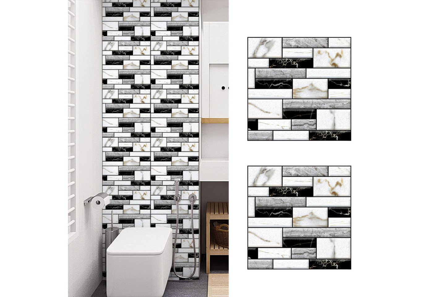 BlingBin 3D Wandpaneel 10 Stück Selbstklebend Tapete Wandaufkleber Steinoptik, 0,09 qm, (10er Set, 10-tlg., 30*30cm) wasserfest, einfache Selbstmontage für Badezimmer Schlafzimmer Küche Bild 5