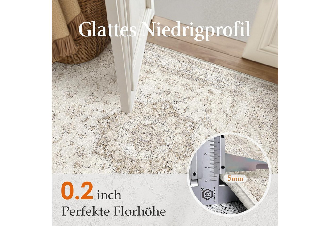 LuxusKollektion Läufer Teppich Läufer 80x300cm Vintage Beige Waschbar, rechteckig, Höhe: 5 mm Bild 4