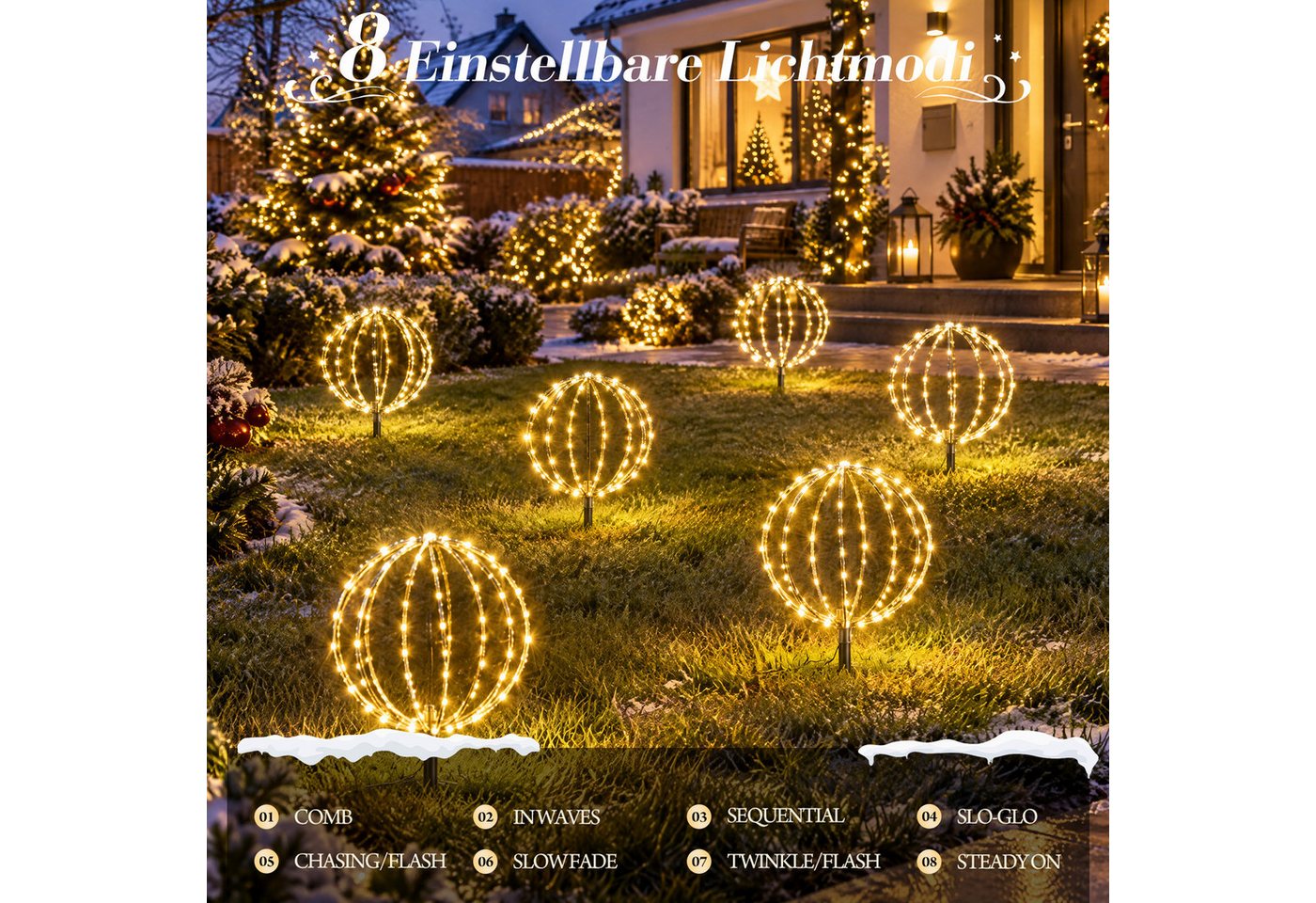 Salcar LED Kugelleuchte LED Garten Weihnachtsdeko Außen Kugel Lichter Ø30cm Leuchtkugel Metall, LED fest integriert, Weihnachtsbeleuchtung mit Timer, Speicherfunktion, 8 Modi, 3 Stück