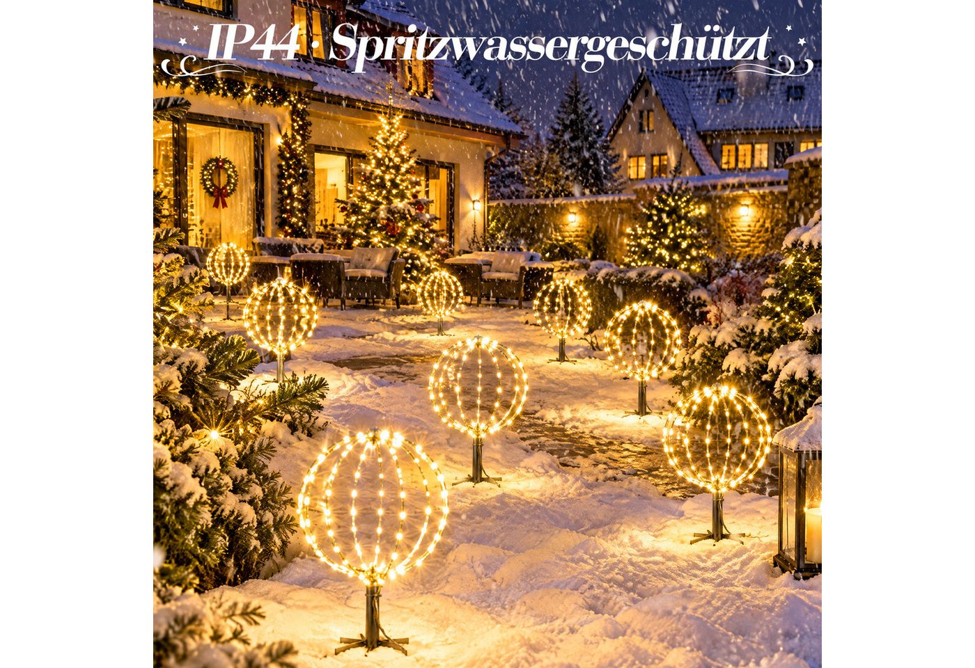 Salcar LED Kugelleuchte LED Garten Weihnachtsdeko Außen Kugel Lichter Ø30cm Leuchtkugel Metall, LED fest integriert, Weihnachtsbeleuchtung mit Timer, Speicherfunktion, 8 Modi, 3 Stück Bild 2