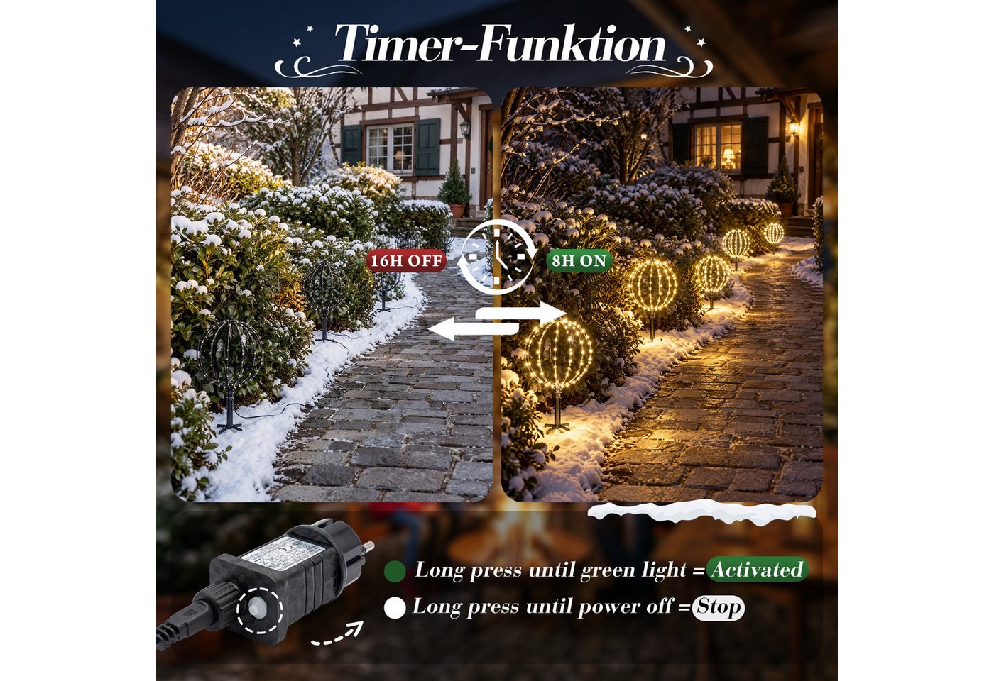 Salcar LED Kugelleuchte LED Garten Weihnachtsdeko Außen Kugel Lichter Ø30cm Leuchtkugel Metall, LED fest integriert, Weihnachtsbeleuchtung mit Timer, Speicherfunktion, 8 Modi, 3 Stück Bild 3