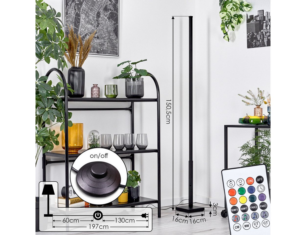 hofstein Stehlampe Stehlampe aus Metall/Kunststoff in Schwarz/Weiß, LED wechselbar, Stehleuchte mit Farbwechsler, Fußschalter, Fernbedienung, Kelvin CCT Bild 3