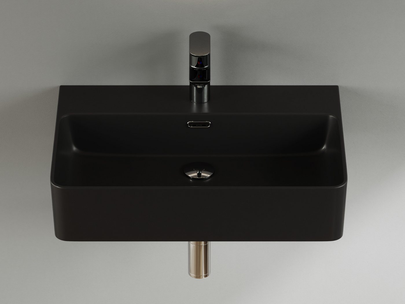 Aqua Bagno Waschbecken Waschbecken schwarz matt 61cm eckig Wandmontage Aufsatzwaschbecken (Keramikwaschbecken matt Schwarz, pflegeleicht & hygienische Oberfläche, 1-St., Handwaschbecken, Waschtischbecken mit Hahnlochbohrung und Überlauf), Auftischwaschbecken