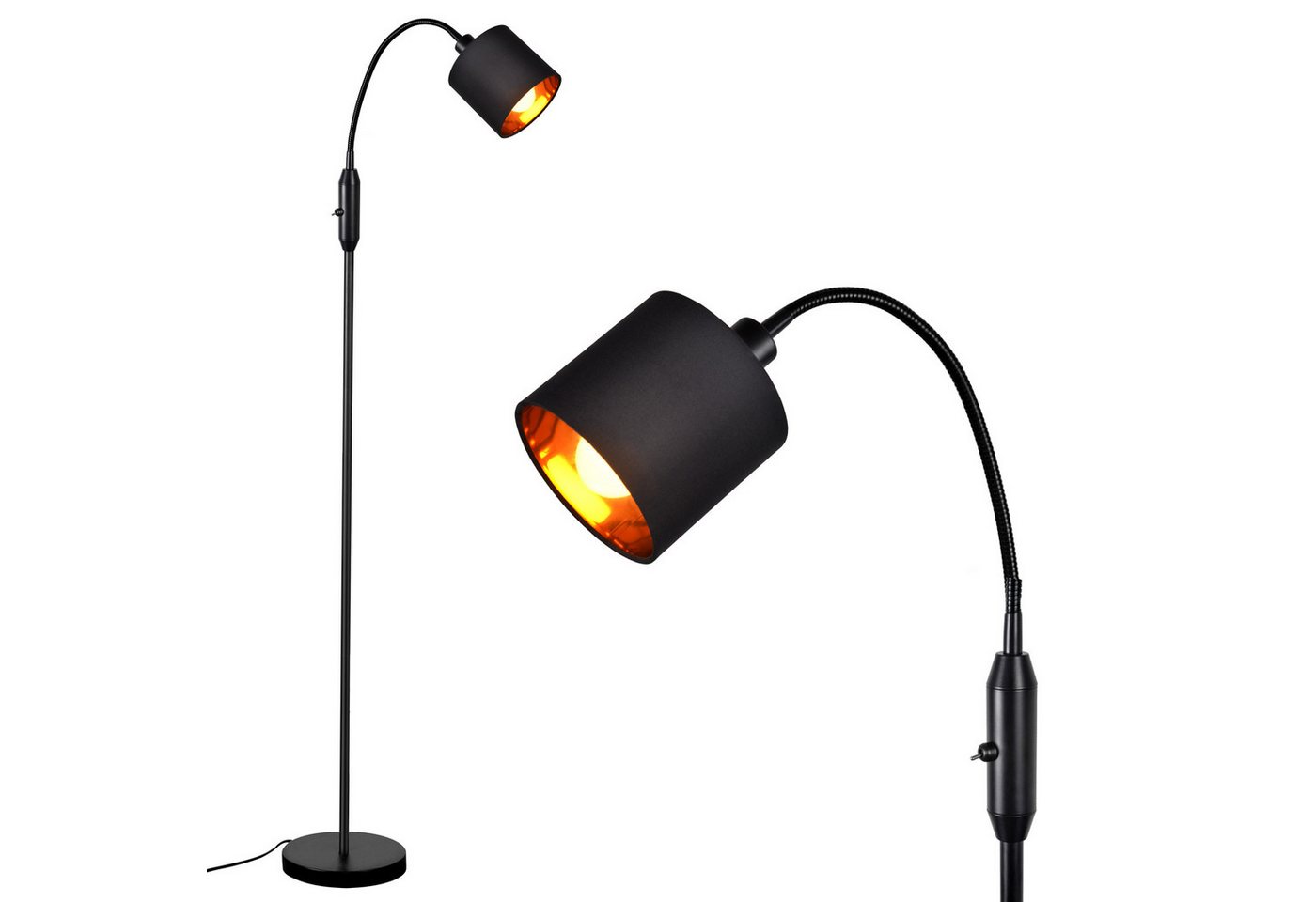 ZMH Stehlampe Vintage Schwarz/Weiß Stehleuchte Stoff Bogen 360° Wohnzimmer, ohne Leuchtmittel, Metall & Stoff,Stehleuchte für Arbeitszimmer Esszimmer Hotel