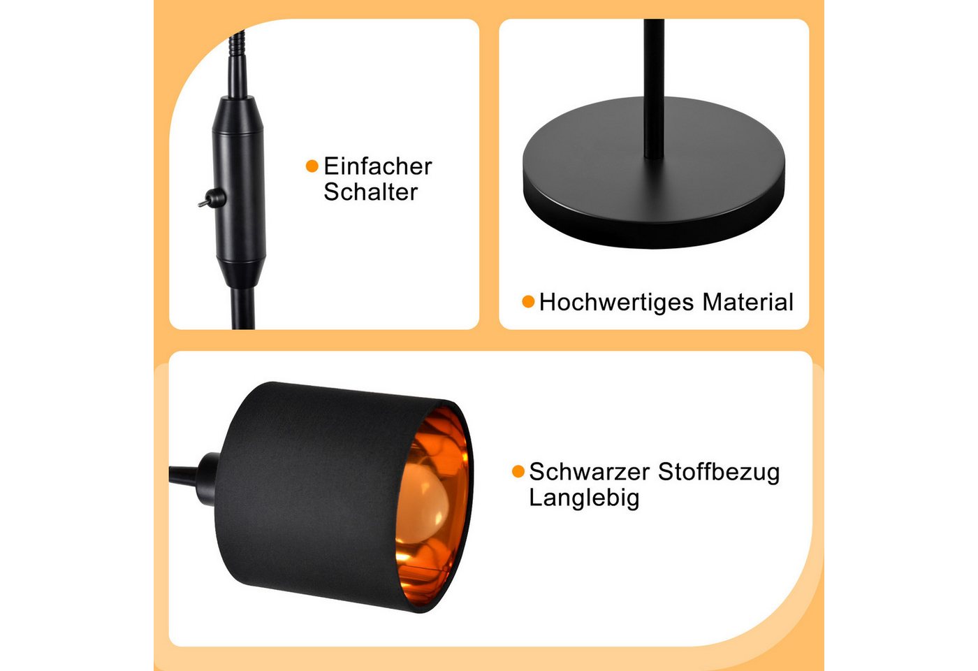 ZMH Stehlampe Vintage Schwarz/Weiß Stehleuchte Stoff Bogen 360° Wohnzimmer, ohne Leuchtmittel, Metall & Stoff,Stehleuchte für Arbeitszimmer Esszimmer Hotel Bild 3
