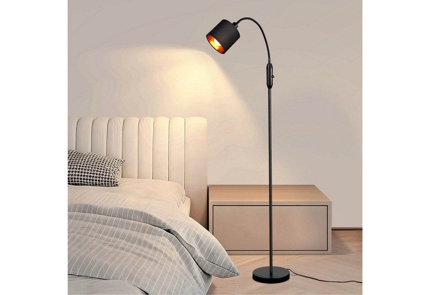 ZMH Stehlampe Vintage Schwarz/Weiß Stehleuchte Stoff Bogen 360° Wohnzimmer, ohne Leuchtmittel, Metall & Stoff,Stehleuchte für Arbeitszimmer Esszimmer Hotel Bild 5