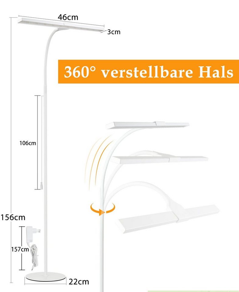 ZMH LED Stehlampe Wohnzimmer dimmbar Modern Schwarz/Weiß Stehleuchte Schlafzimmer Flur, dimmbar, LED fest integriert, Warmweiß-Neutralweiß, 10W,Touch-Dimmer,40-Min-Timer,Nachtlicht für Treppenhaus Arbeitszimmer