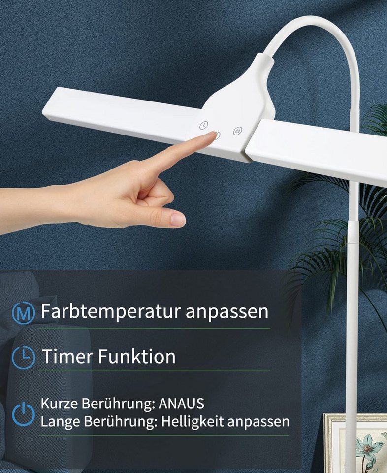 ZMH LED Stehlampe Wohnzimmer dimmbar Modern Schwarz/Weiß Stehleuchte Schlafzimmer Flur, dimmbar, LED fest integriert, Warmweiß-Neutralweiß, 10W,Touch-Dimmer,40-Min-Timer,Nachtlicht für Treppenhaus Arbeitszimmer Bild 2
