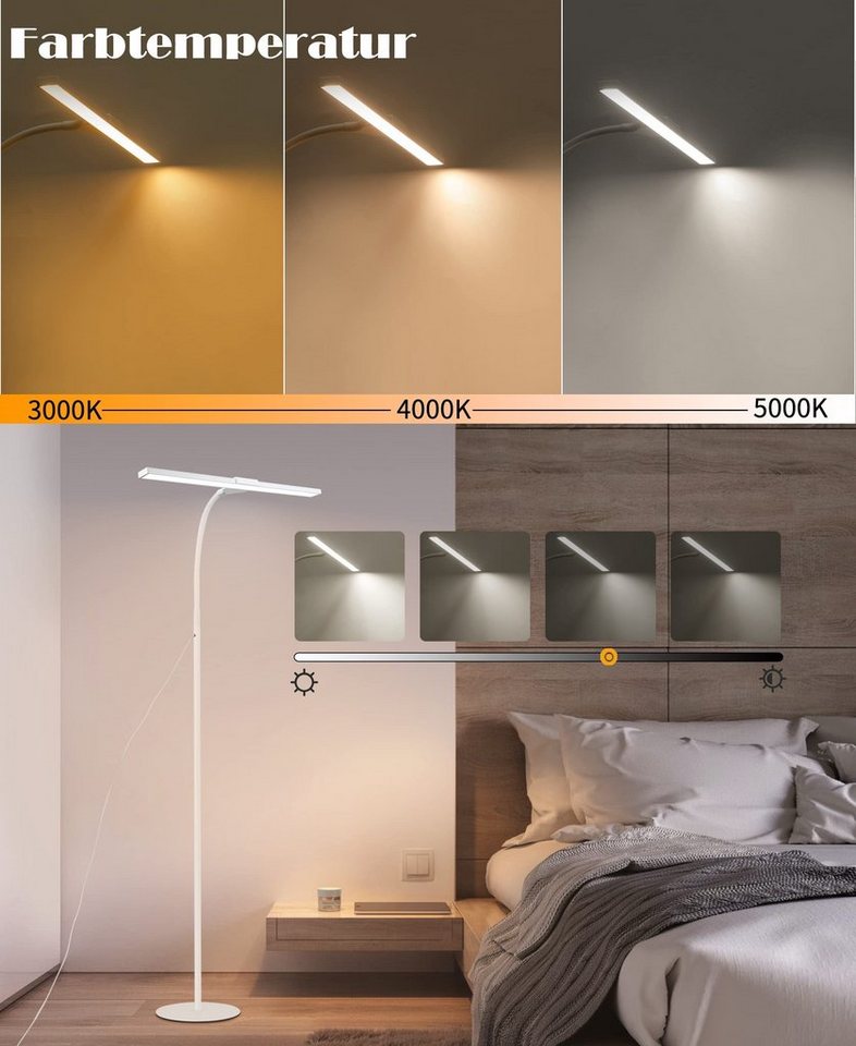 ZMH LED Stehlampe Wohnzimmer dimmbar Modern Schwarz/Weiß Stehleuchte Schlafzimmer Flur, dimmbar, LED fest integriert, Warmweiß-Neutralweiß, 10W,Touch-Dimmer,40-Min-Timer,Nachtlicht für Treppenhaus Arbeitszimmer Bild 3