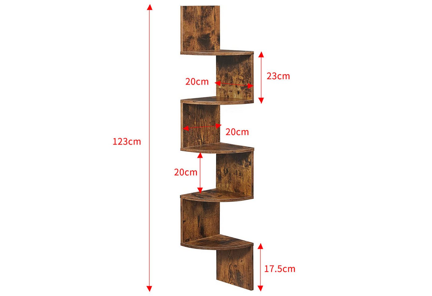 JEOBEST Bücherregal Eckregal, Eckregale zur Wandmontage, Wandregal 5 Ebenen, 1-tlg. Bild 3