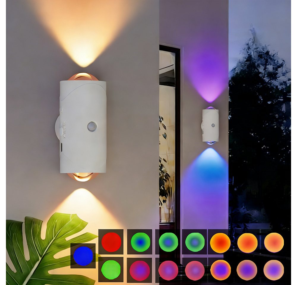 Detrida LED Würfel Akku Wandleuchte mit Bewegungsmelder Wandlampe RGB Up Down Wandlicht, USB-Wiederaufladbare, Batterie Batteriebetrieben Flur Treppen Wandbeleuchtung, RGB Farbwechsel, Innen Strahler Leuchten für Treppe, Flur, Wohnzimmer, Schlafzimmer Bild 2