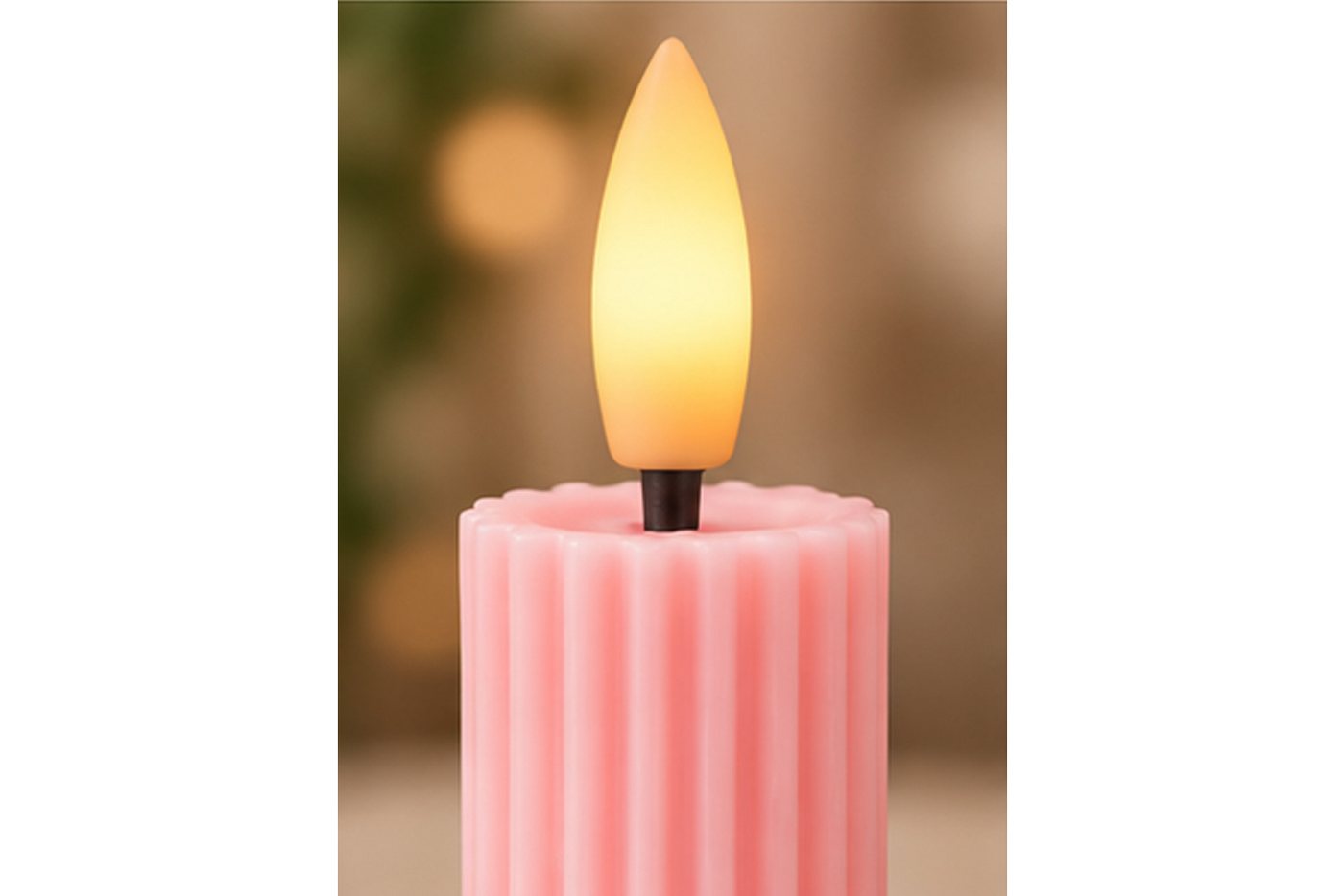 dasmöbelwerk LED-Kerze LED-Stabkerzen 2er Set Ø2,2x15,5 cm Dinnerkerze Riffel Timer Rosa, Leuchtmittel nicht enthalten