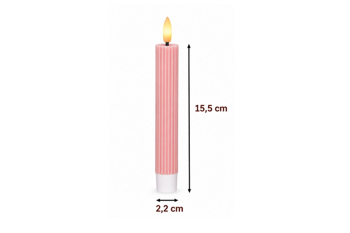 dasmöbelwerk LED-Kerze LED-Stabkerzen 2er Set Ø2,2x15,5 cm Dinnerkerze Riffel Timer Rosa, Leuchtmittel nicht enthalten Bild 2