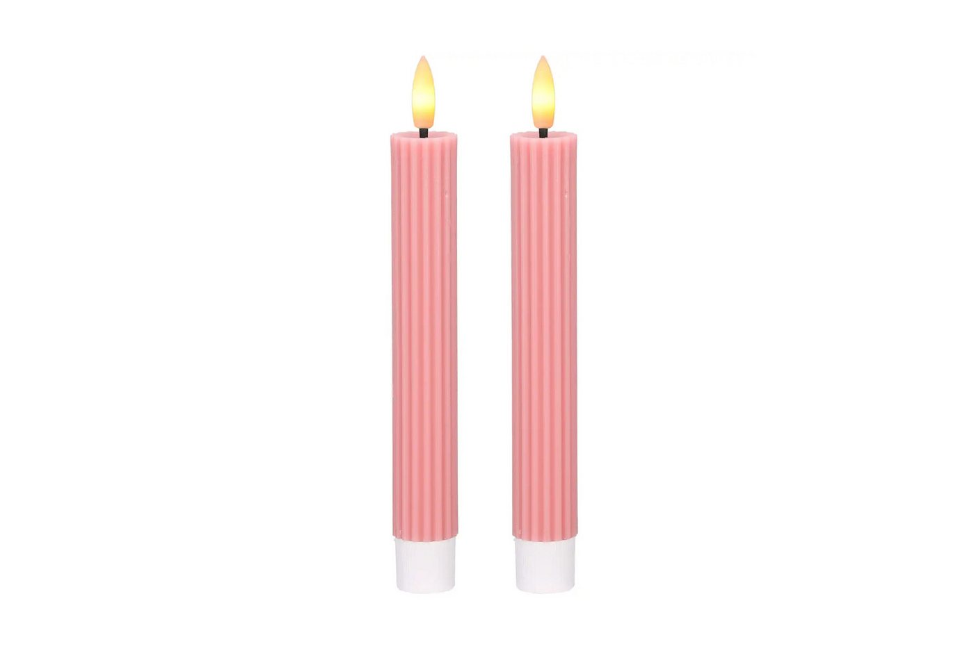 dasmöbelwerk LED-Kerze LED-Stabkerzen 2er Set Ø2,2x15,5 cm Dinnerkerze Riffel Timer Rosa, Leuchtmittel nicht enthalten Bild 5