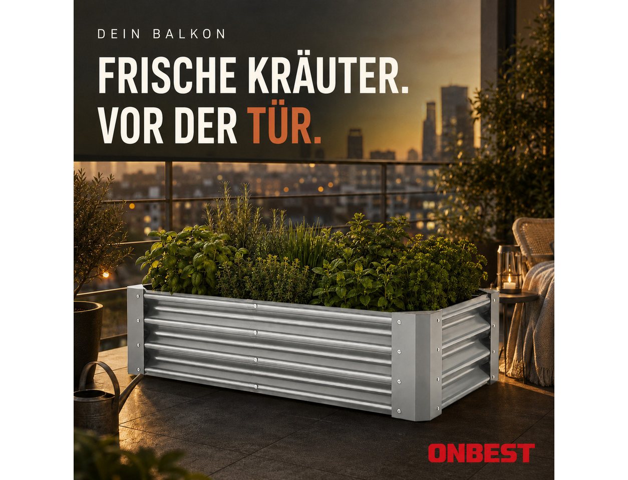 Onbest Hochbeet Hochbeet Stahl Anthrazit 30 x 60 x 120 cm pulverbeschichtet 0,4 mm, inklusive Werkzeug & Handschuhe