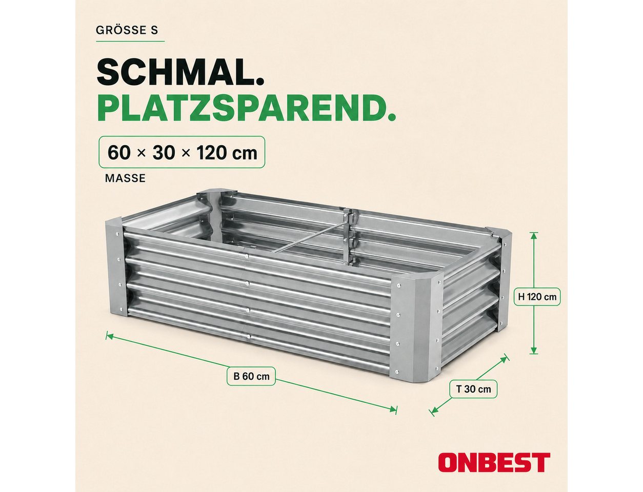 Onbest Hochbeet Hochbeet Stahl Anthrazit 30 x 60 x 120 cm pulverbeschichtet 0,4 mm, inklusive Werkzeug & Handschuhe Bild 2