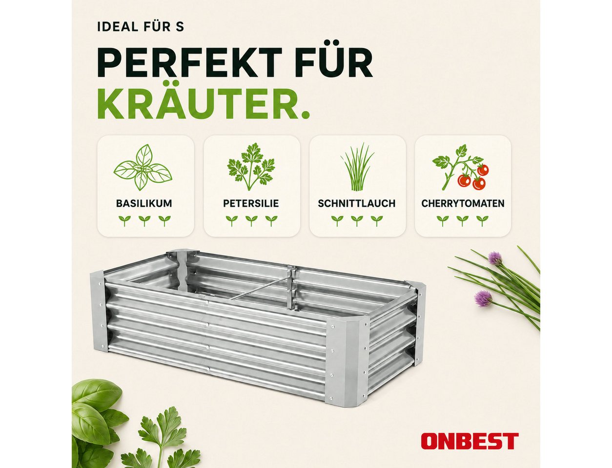 Onbest Hochbeet Hochbeet Stahl Anthrazit 30 x 60 x 120 cm pulverbeschichtet 0,4 mm, inklusive Werkzeug & Handschuhe Bild 3
